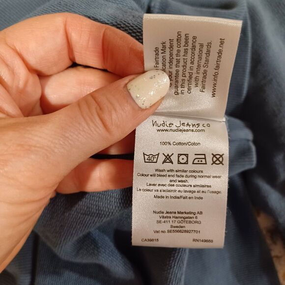 Nudie Jeans Co Sweatshirt Mens M 100% Organic Cotton Crew Neck Blue Jumper - Picture 8 of 9